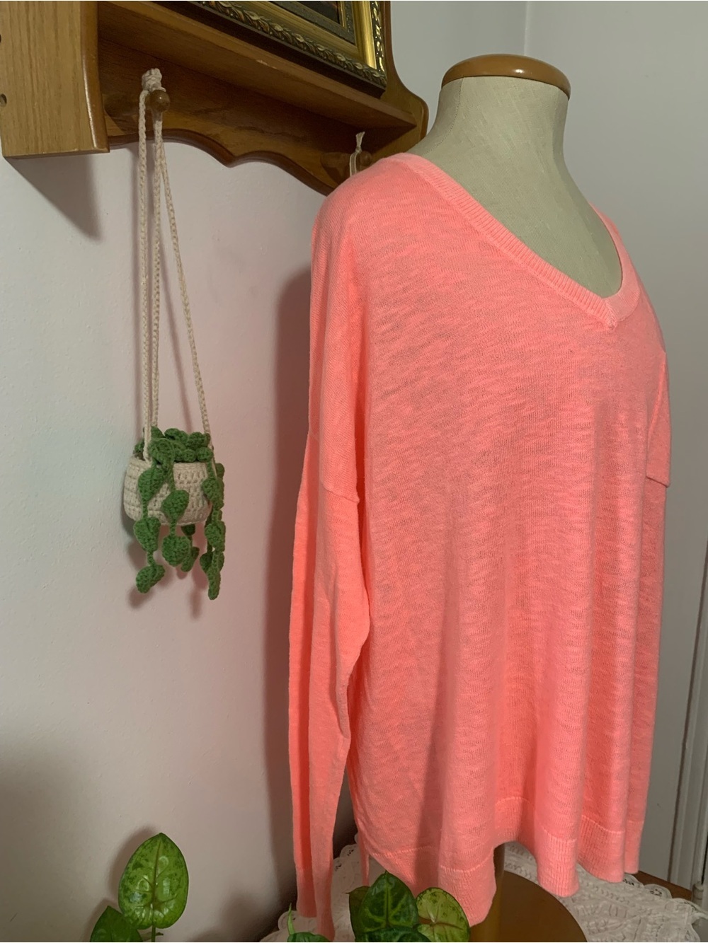 GAP Hot Pink V-Neck Pocket Cotton Rayon Blend Oversize Pullover Sweater M - Picture 7 of 15